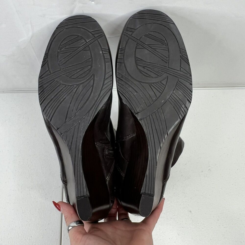 Nine West Size 11 Tulia Leather Wedge Bootie Ankle Boots Shoes Buckle Detail - Picture 10 of 10